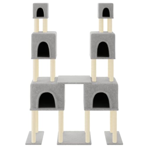 Higsose Innenbereich Aktivitätskratzbäum mit Sisal-Kratzsäulen Hellgrau 136x47,5x199 cm Holz&Plüsch Katzen-Spielplatz mit Plattformen Tätigkeitsbereich für Haustiere Weicher Plüsch Entspannen von Higsose