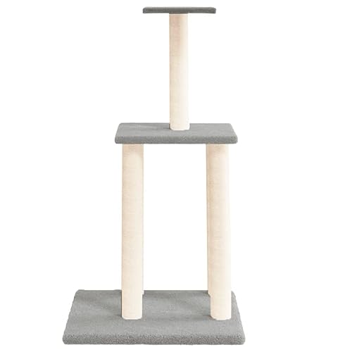 Higsose Innenbereich Aktivitätskratzbäum mit Sisal-Kratzsäulen Hellgrau 47,5x47,5x85,5 cm Holz&Plüsch Klassische Katzen-Spielplatz mit Plattformen Tätigkeitsbereich für Haustiere Katzen Entspannen von Higsose