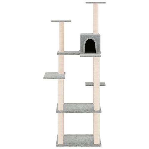 Higsose Innenbereich Aktivitätskratzbäum mit Sisal-Kratzsäulen Hellgrau 47x47x153 cm Holz&Plüsch Katzen-Spielplatz mit Häusern Plattformen Alles-in-einem-Katzenturm Tätigkeitsbereich Haustiere von Higsose