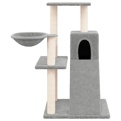 Higsose Innenbereich Aktivitätskratzbäum mit Sisal-Kratzsäulen Hellgrau 73x49x82 cm Holz Alles-in-einem-Katzenturm mit Häusern Plüsch Katzen-Spielplatz Plattformen Tätigkeitsbereich für Haustiere von Higsose