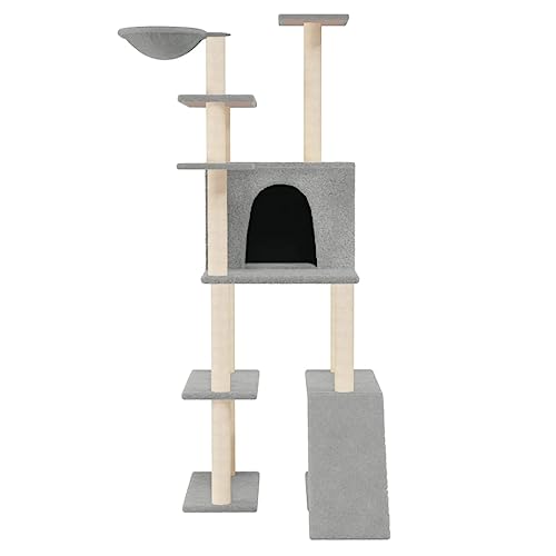 Higsose Innenbereich Aktivitätskratzbäum mit Sisal-Kratzsäulen Hellgrau 80x60x166 cm Holz Katzenkratzbaum mit Plattformen Katzen-Spielplatz Weicher Plüsch Multifunktional Tätigkeitsbereich von Higsose