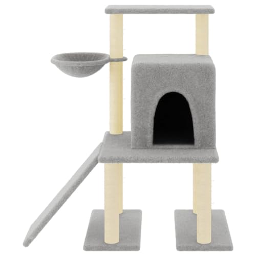 Higsose Innenbereich Aktivitätskratzbäum mit Sisal-Kratzsäulen Hellgrau 84,5x54x96,5 cm Holz&Plüsch Katzen-Spielplatz mit Plattformen Tätigkeitsbereich für Haustiere Weicher Plüsch Entspannen von Higsose