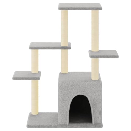 Higsose Innenbereich Aktivitätskratzbäum mit Sisal-Kratzsäulen Hellgrau 86x54x97,5 cm Holz&Plüsch Praktisches Katzen-Spielplatz mit Plattformen Tätigkeitsbereich für Haustiere Entspannen von Higsose