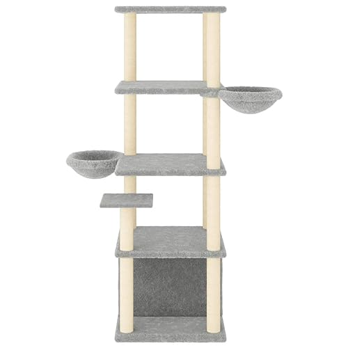 Higsose Innenbereich Aktivitätskratzbäum mit Sisal-Kratzsäulen Hellgrau 97x74,5x147 cm Holz&Plüsch Praktisches Katzen-Spielplatz Weicher Plüsch Tätigkeitsbereich für Haustiere für Krallenschärfen von Higsose