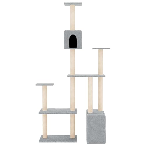 Higsose Innenbereich Aktivitätskratzbäum mit Sisal-Kratzsäulen Hellgrau 98,5x47,5x180 cm Katzen-Spielplatz mit Plattformen Tätigkeitsbereich für Haustiere Kratzen Klettern Alles-in-einem-Kratzbaum von Higsose