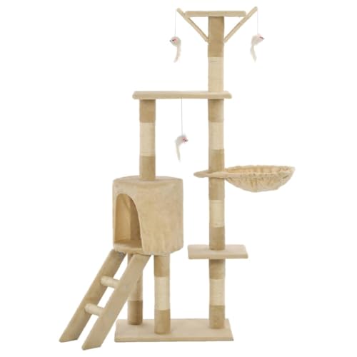 Higsose Innenbereich Aktivitätskratzbäum mit Sisal-Säulen Beige 49x35x138 cm Katzen-Spielplatz mit Aussichtsplattformen Ruhebereiche Plüschige Oberfläche Tätigkeitsbereich für Haustiere von Higsose