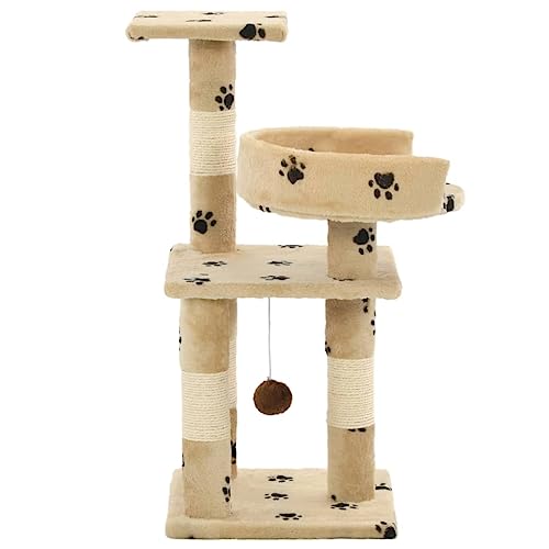 Higsose Innenbereich Aktivitätskratzbäum mit Sisal-Säulen Beige mit Pfoten-Muster 30x30x65 cm Katzen-Spielplatz mit Aussichtsplattformen Ruhebereiche Kratzen Klettern Tätigkeitsbereich für Haustiere von Higsose