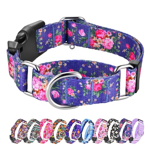 Hikiko Martingale Halsband für Hunde, Mädchen, Hundehalsband für kleine, mittelgroße und große Hunde mit niedlichem Hündchen, kein Ziehen, Blau (Blaue Rose, Größe M) von Hikiko