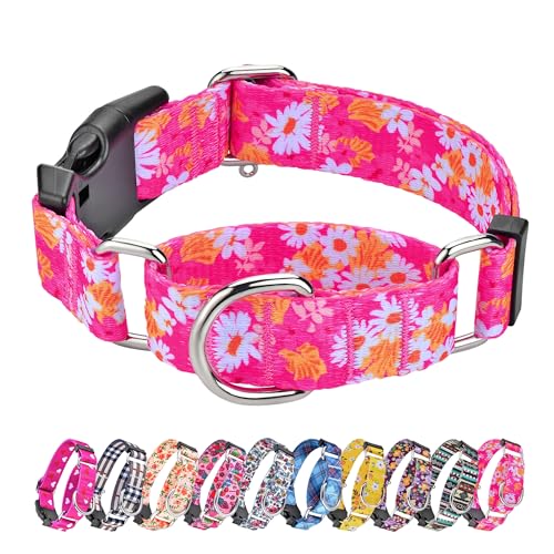 Hikiko Martingale-Halsband für Hunde, niedliches Blumenmuster, für kleine, mittelgroße und große Hunde, Frühling, Sommer, Gänseblümchen, Hundehalsband für Mädchen, weibliche Haustiere (Hot Pink Blume, von Hikiko