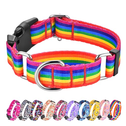 Hikiko Martingale Halsband für Hunde, verstellbar, weiches Nylon, mit niedlichen Mustern für kleine, mittelgroße und große Hunde (Regenbogen, L) von Hikiko