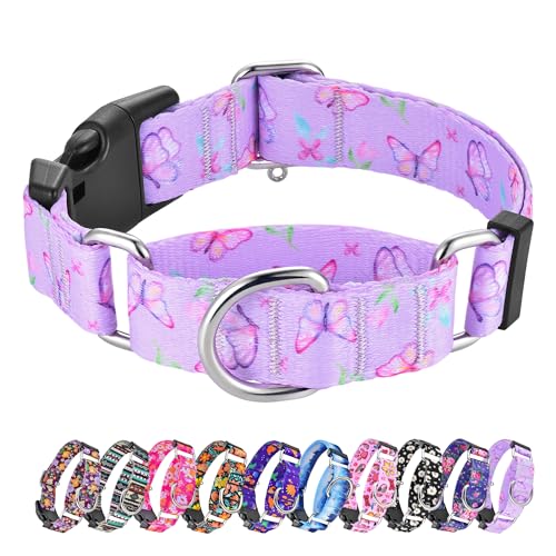 Hikiko Martingale-Halsband für Hunde, violetter Schmetterling, Nylon, mit Schnalle, für süße Mädchen, kleine, mittelgroße und große Hunde (violetter Schmetterling, klein) von Hikiko