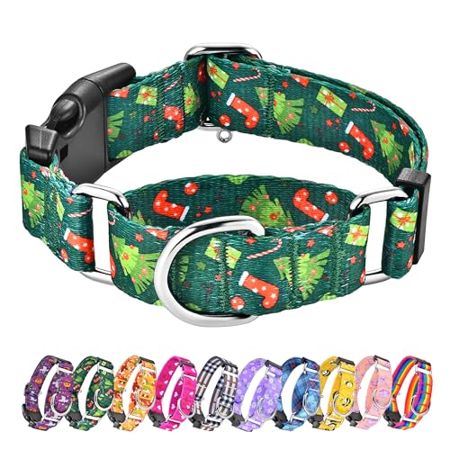 Hikiko Martingale-Halsband für Hunde mit Schnalle für kleine, mittelgroße und große Hunde, Nylon, verstellbar, Haustiergeschenk, Spazierengehen, Training (Weihnachtsbaum, M) von Hikiko