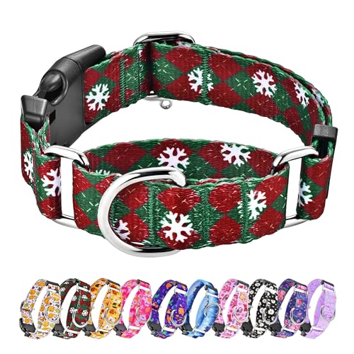 Hikiko Martingale-Halsband für Hunde mit Schnalle für kleine, mittelgroße und große Hunde, weiches Nylon, Weihnachts-Hundehalsband, Spaziergangstraining (Rot/Grün, kariert, Größe M) von Hikiko