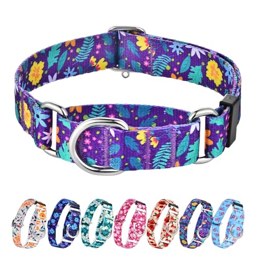 Hikiko Martingale Halsband für Hunde ohne Schnalle, Blumen-Hundehalsband, hübsch, niedlich, violett, für extra kleine Hunde, bunte Blüten, Größe XS von Hikiko