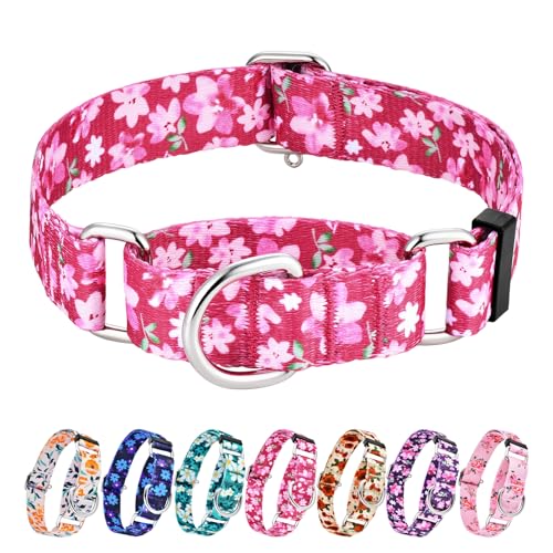 Hikiko Martingale Halsband für Hunde ohne Schnalle, Designer-Hundehalsband mit Blumenmuster, Nylon, kein Ziehen, Hundehalsband für Welpen, Japanisches Rosa, Größe XS von Hikiko