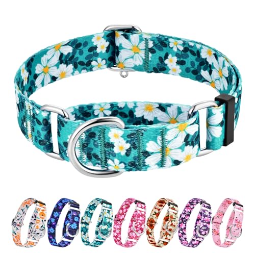 Hikiko Martingale Halsband für Hunde ohne Schnalle, florales Gänseblümchen, weiches Nylon, kein Ziehen, Hundehalsband für extra kleine Hunde, grüne Blume, Größe XS von Hikiko