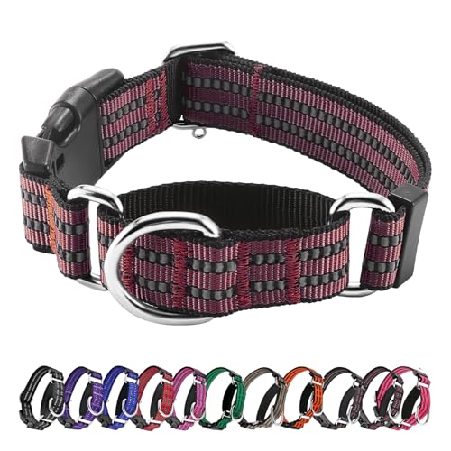 Hikiko Martingale Hundehalsband, reflektierend, Nylon, mit Schnellverschluss-Schnalle, verstellbar, Training, rutschfest, Größe L, Burgunderrot von Hikiko