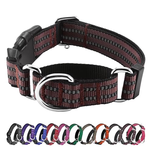 Hikiko Martingale Hundehalsband, reflektierend, Nylon, mit Schnellverschluss-Schnalle, verstellbar, Training, rutschfest, Größe M, Kaffeebraun von Hikiko