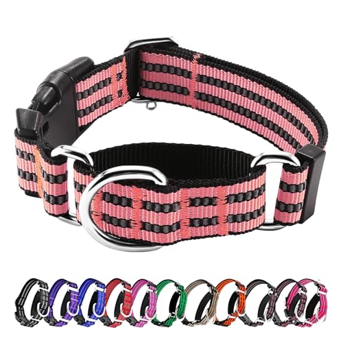 Hikiko Martingale Hundehalsband, reflektierend, Nylon, mit Schnellverschluss-Schnalle, verstellbar, Training, rutschfest, Größe M, Kirschrosa von Hikiko