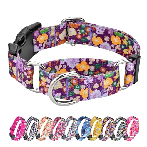 Hikiko Martingale Hundehalsband für Hunde, niedliches Blumenmuster, für kleine, mittelgroße und große Hunde, spezielles Design, ausgefallenes Hundehalsband für Mädchen, Jungen, Haustier (violette von Hikiko