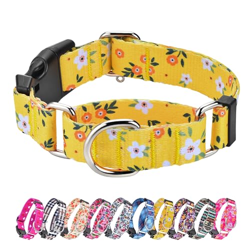 Hikiko Martingale Hundehalsband für Hunde, niedliches Blumenmuster, für kleine, mittelgroße und große Hunde, weiches Nylon, Schnellverschluss, gelbe Blume, Größe S von Hikiko