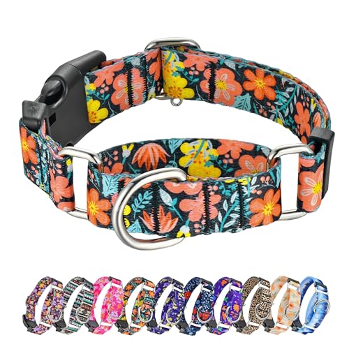 Hikiko Martingale Hundehalsband für Hunde, niedliches Blumenmuster, für kleine, mittelgroße und große Hunde, weiches Nylon, verstellbar, Blumengras, Größe L von Hikiko