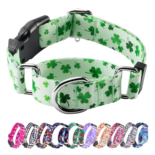 Hikiko St. Patrick's Day Martingale-Halsband für Hunde mit Schnellverschluss-Schnalle, Nylon, verstellbar, Haustiergeschenk, Spazierengehen, Training (Kleeblatt, groß) von Hikiko