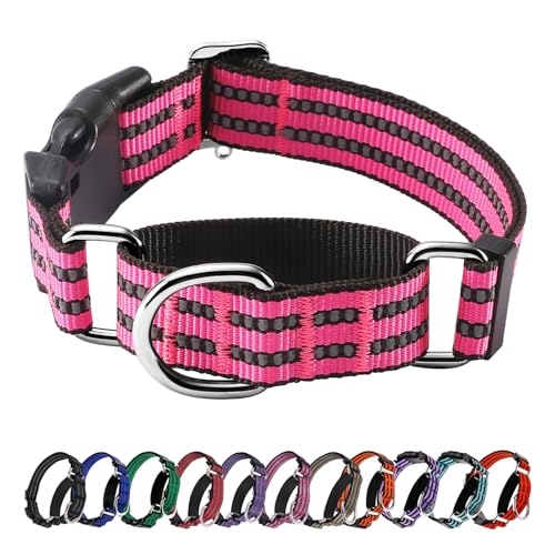 Hikiko Martingale Hundehalsband, reflektierend, Nylon, mit Schnellverschluss-Schnalle, verstellbar, Training, rutschfest, Größe M, Hot Pink von Hikiko