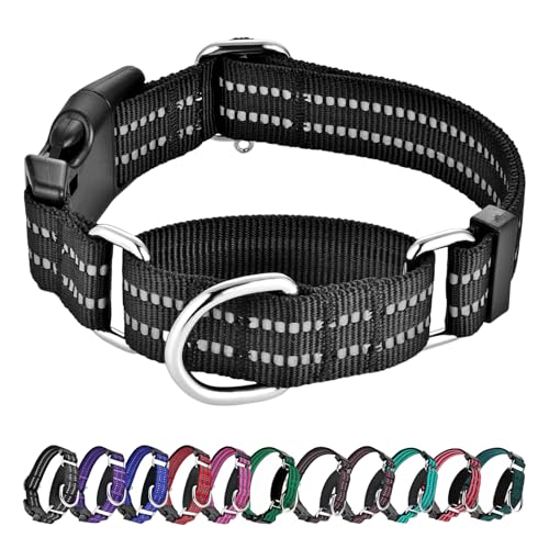 Hikiko Martingale Hundehalsband, reflektierend, Nylon, mit Schnellverschluss-Schnalle, verstellbar, Training, rutschfest, Hundehalsband (klein, schwarz) von Hikiko