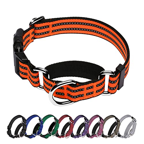 Hikiko Martingale Hundehalsband, reflektierend, Nylon, mit Schnellverschluss-Schnalle, verstellbar, Training, rutschfest, Größe S, Orange von Hikiko