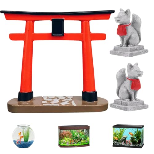 Hilai Japanisches Dekor, Harzsimulation Torii -Tor und Fuchsstatue, Mini Zen Garden Accessoires für Bonsai, Sandtisch, Garten, Aquarium, Fischtank von Hilai