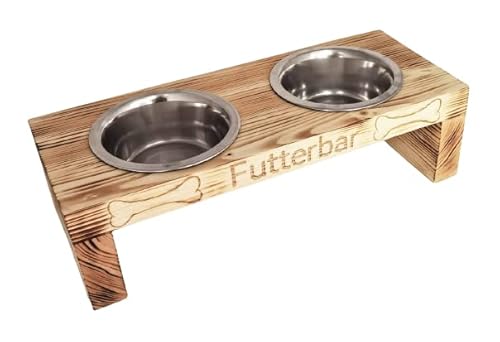 Ruhti - Futterbar Hundenapf Napf, Verschiedene Größen, Echtholz, Futterstation (Geflämmt & Geölt, 58 x 30 x 24 cm + 2 x 1500 ml Näpfe) von Hilcar