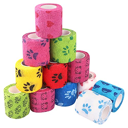 12 Stück Selbsthaftende bandage hund Vet Wrap Pet Selbstklebender Verband Pet Cohesive Bandages Elastisch Pet Vet Wrap Selbst den Verbände für Katze,Hund,Handgelenk,Knöchelverstauchungen 5cm x4,5 m von Hileyu