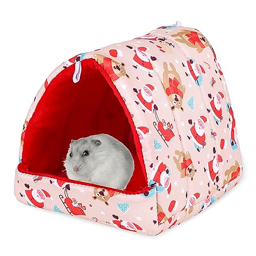 Bett für Meerschweinchen,Der Weihnachtsmann Baumwollnest für kleine Haustiere Winddichtes Meerschweinchenhaus Weiches Fleece-Versteck Meerschweinchenhöhle für Chinchillas, Frettchen, Häschen (Rosa) von Hileyu