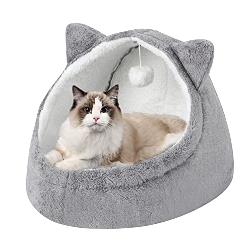 Katzenbett,Katzenhöhle Bett,Katzenbett flauschig mit weichem Innenkissen, Katzenhöhlen Katzenbett,Pet Cave Bett für Katzen Kätzchen Welpe Kaninchen,Halbgeschlossenes Katzenhöhlenbett von Hileyu