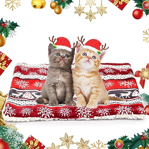 Kleines Hundebett Waschbar Plüsch Haustier Katzenbetten Warm Flauschige Welpendecke Fleece Kaninchen Schlafmatte Weihnachten Rentier Kleintierbett für kleine mittlere Hunde Katze 70x55 cm von Hileyu