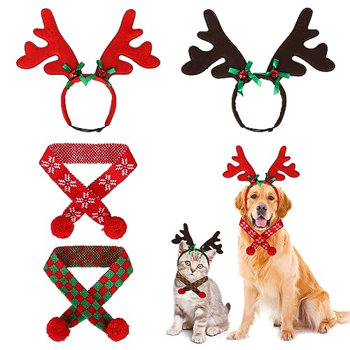 Weihnachten Haustier Kopfbedeckung und Schal Weihnachten Hundehut Haustier Weihnachten Outfit 4PCS Haustier Weihnachten Kostüm für Xmas Holiday Kleine Hund Katze Welpe von Hileyu