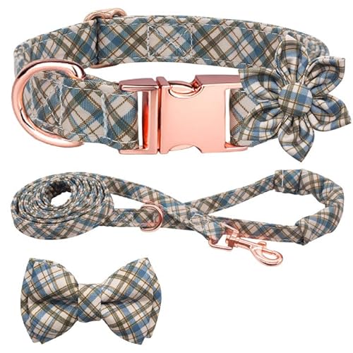 Hilkycton Kariertes Hundehalsband-Set mit Fliege, verstellbar, niedliches Welpenhalsband mit robuster Metallschnalle, für Mädchen, Jungen, Hundehalsband für kleine, mittelgroße und große Hunde, von Hilkycton