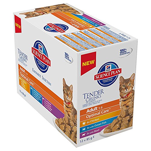 Hills Science Plan Adult Cat Feline optimale Pflege Tender Chunks in Soße Beutel Huhn Fisch Rindfleisch Nassfutter (24 Pouches) von Hill'S Cat Food