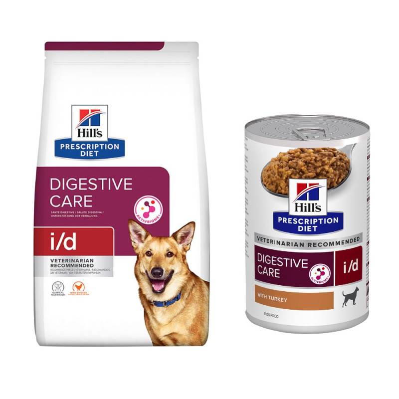 12 kg Hill's Prescription Diet + 3 x 360 / 3 x 370 g passendes Nassfutter gratis! - 12 kg i/d Digestive Care mit Huhn + 3 x 360 g Nassfutter von Hill's Prescription Diet