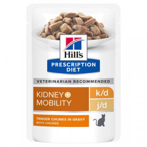 Hill&apos;s Prescription Diet K/D J/D Kidney + Mobility Nassfutter für Katzen mit Huhn (Frischebeutel) 1 Karton (12 x 85 g) von Hill&apos;s Prescription Diet