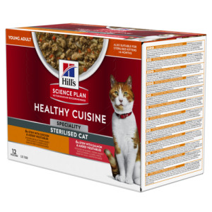 Hill&apos;s Healthy Cuisine Adult Sterilised Ragout mit Huhn & Gemüse, mit Lachs & Gemüse Multipack Katze 1 Karton (12 x 80 g) von Hill&apos;s