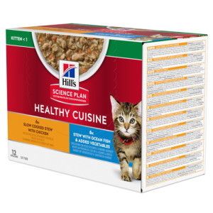 Hill&apos;s Healthy Cuisine Kitten Ragout mit Huhn & Gemüse, mit Meeresfisch & Gemüse Multipack 1 Karton (12 x 80 g) von Hill&apos;s