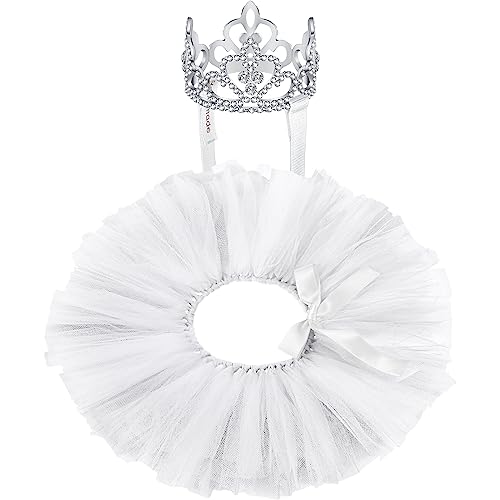 2 Pcs Dog Crown Headband Dog Tutu Dress Set Crystal Rhinestone Dog Tiara Crown Tutu Skirt Dog Dress Cute Pet Costume for Puppy Dog Birthday Party Wedding Photo Prop Costume (White, X-Large) von Hillban