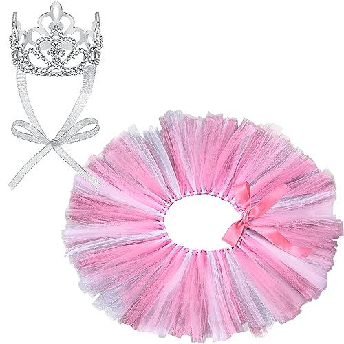 2 Stück Hundekrone Stirnband Hund Tutu Kleid Set Kristall Strass Hund Tiara Krone Tutu Rock Hundekleid Niedliches Haustierkostüm für Welpen Hund Geburtstag Party Hochzeit Foto Requisite Kostüm (Rose von Hillban