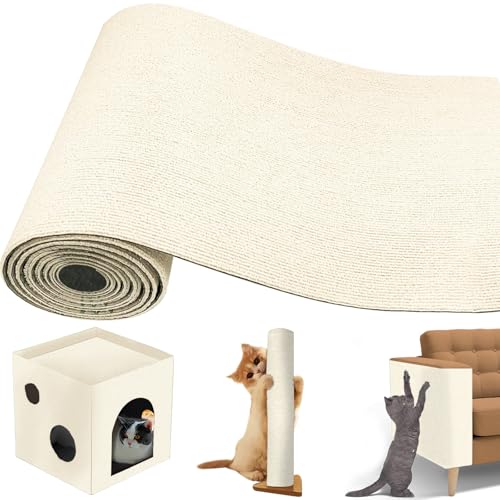 200cmx40cm Selbstklebend Kratzteppich Katze Wand, Hillylolly Kratzmatte Katzen Zum Kleben, mit Lustiger Katzenball, Climbing Cat Scratcher Wall, Kratzmatte Katze Wand (warmweiß) von Hillylolly