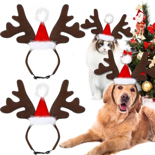 Hillylolly Weihnachten Haustier Stirnband, 2 Stück Rentier Geweih für Hunde, Rentier Geweih Haarspange, Rentier Geweih Haarreifen für Silvester und Tiershows, Weihnachtsfeiern, Party-Dekoration von Hillylolly