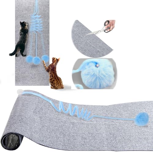 Selbstklebend Kratzteppich Katze Wand, Hillylolly Kratzmatte für Katzen Zum Kleben, mit Lustiger Katzenball, Climbing Cat Scratcher Wall, Kratzmatte Katze Wand 100 * 30CM, für Teppiche Sofas Möbel von Hillylolly