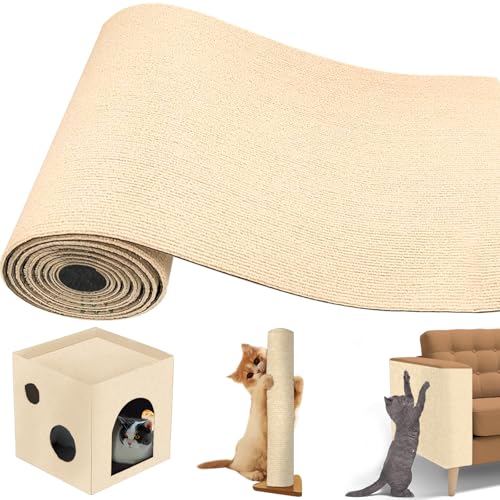 Selbstklebend Kratzteppich Katze Wand, Hillylolly Kratzmatte Katzen Zum Kleben, mit Lustiger Katzenball, Climbing Cat Scratcher Wall, Kratzmatte Katze Wand (Khaki) von Hillylolly