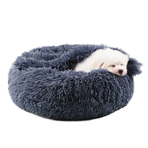 Himax Hundebetten für kleine Hunde, Donut-Hundebett mit angenähter Decke, beruhigendes Hundebett waschbar (50,8 cm/66 cm/88,9 cm) von Himax